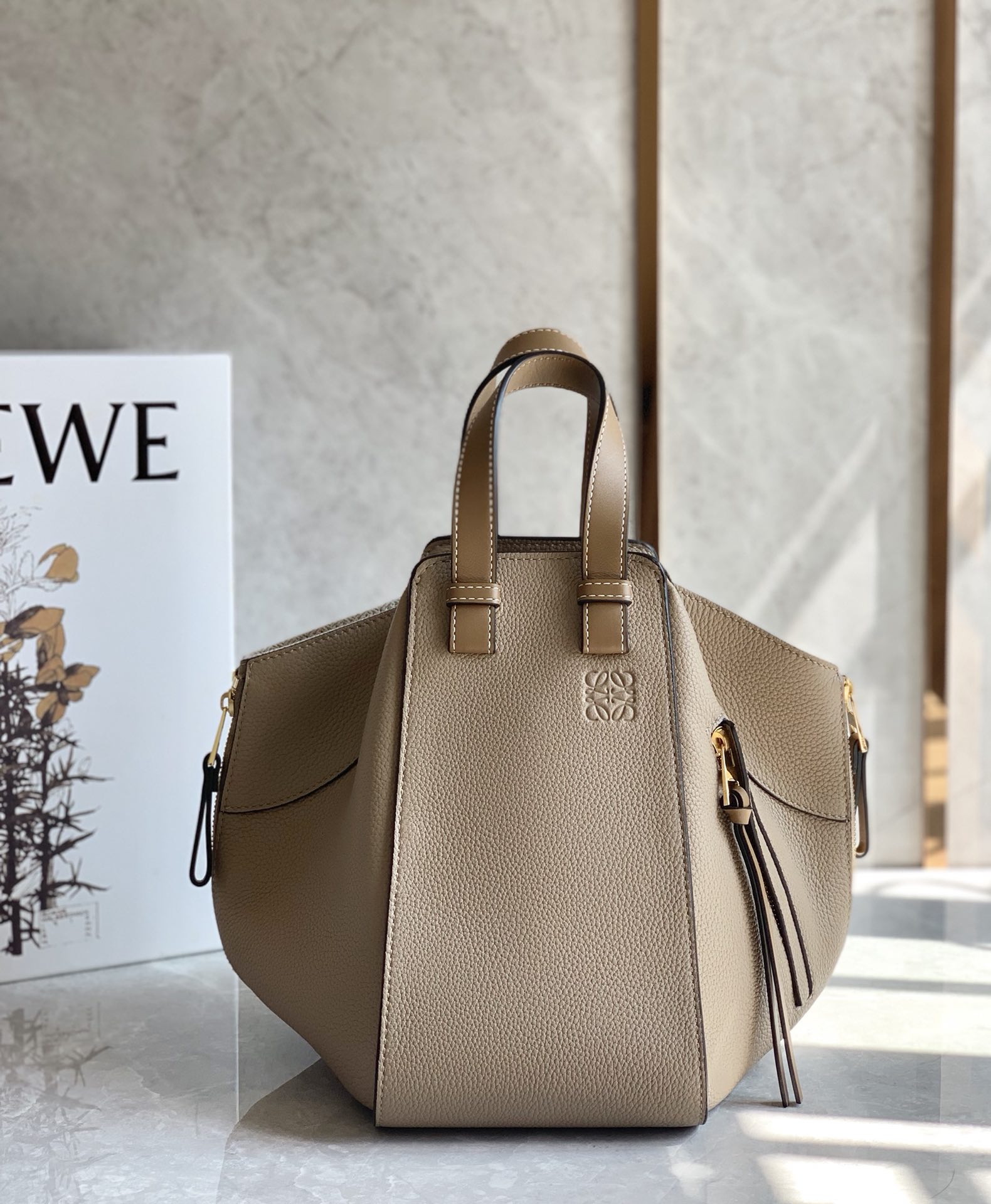 Loewe Small Hammock Bag in Soft Grained Calfskin Beige